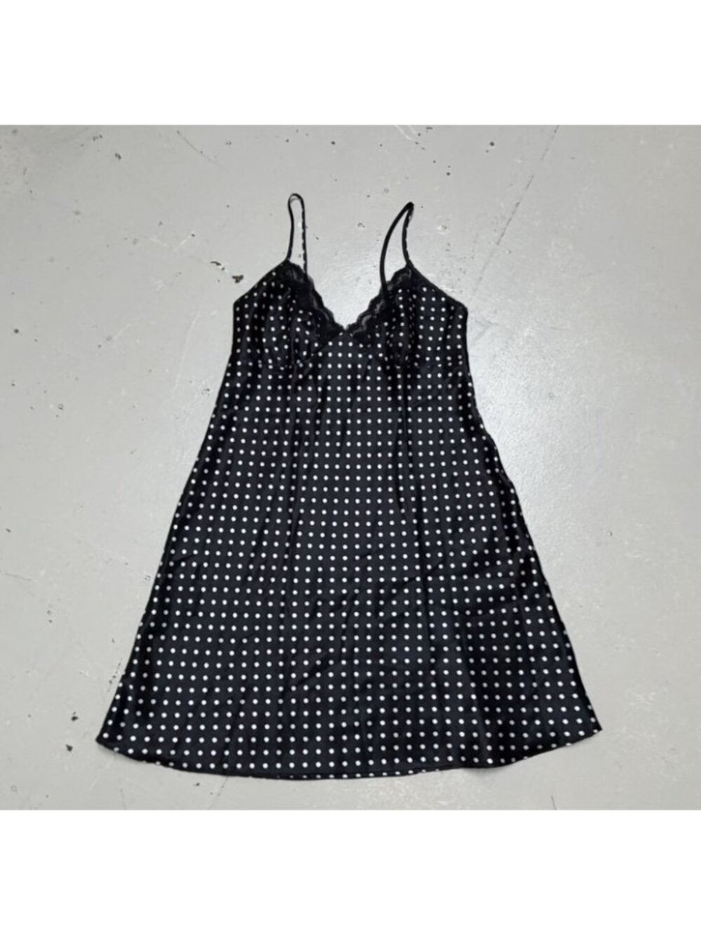Ambrielle Black Polka Dot Slip Dress Night Gown Womens Small Fairy Romantic Y2K